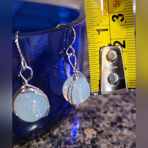 Vintage Silver Hook White Opal drop earrings NEW - Picture 6 of 7